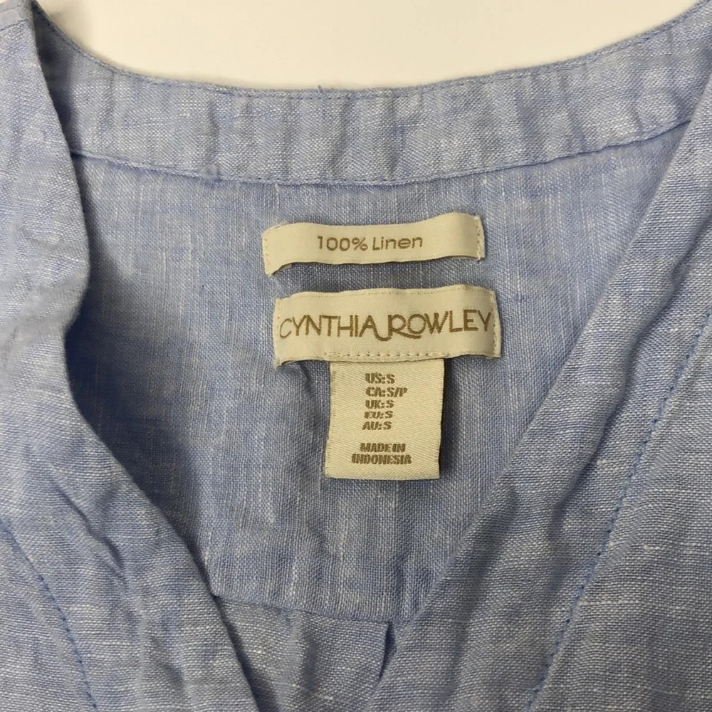 Cynthia Rowley Top Size Small Linen Split Neck Sleeveless Summer Fabric - Picture 3 of 12